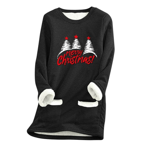 YABCSAZ Women's Christmas Sweatshirt Winter Warm Sherpa Lined Fleece Crewneck Sweatshirt Pullover Loungewear Tunic Tops