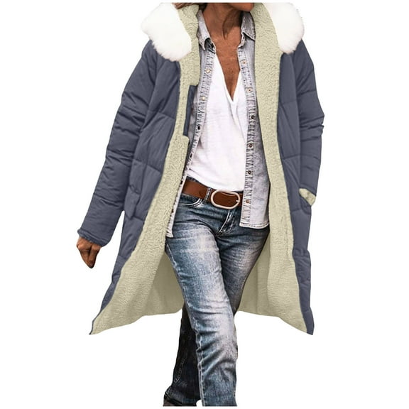 YABCSAZ Women's Down Jacket Winter Warm Thicken Long Coat Windproof Puffer Jacket with Fur Hood