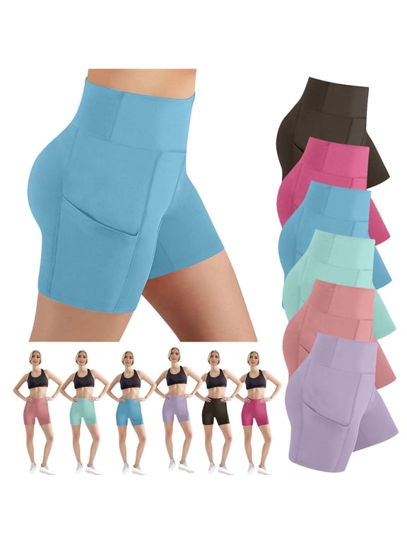 Women's High Waist Hip-Lift Yoga Shorts with Pockets - Solid High Waist Scrunch Butt Yoga Compression Shorts with Pockets Tummy Control 4-Way Stretch Fitness Running Shorts for Workout Summer