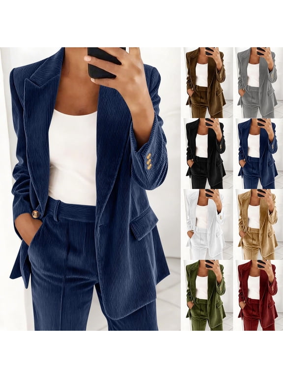 Women's Jacket, Women Corduroy Blazer Coat Long Sleeve Casual Button Lapel Solid Color Faux Pocket Thickened Cardigan Jacket for Daily Wear
