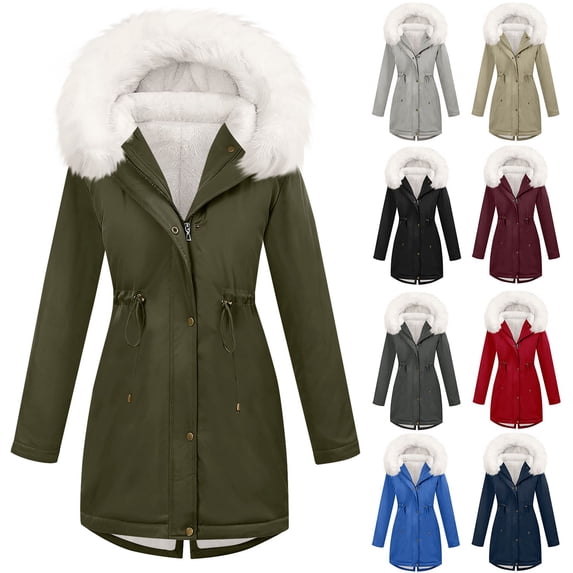 YABCSAZ Women's Jacket, Women Parka Jacket Fleece Lined Coat Casual Loose-fitting Winter Warm Parka Drawstring Windproof Thickened Jacket with Quilted