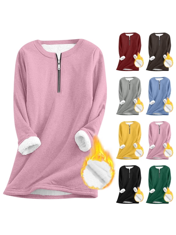 Women's Jacket, Women's Winter Fleece Coat Loose Fit Long Sleeve Half Zip Up Warm Casual Outerwear with Pockets Faux Shearling Lined Jacket