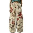thumbnail image 1 of YABCSAZ Women's Linen Pants Casual Pants Loose Plus Size Boho Pants Retro Printed Drawstring Elastic Waist Lounge Long Trousers Soft Comfortable Capri Pants Baggy Wide Leg Pants for Women, 1 of 5