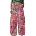 thumbnail image 1 of YABCSAZ Women's Linen Pants Casual Pants Loose Plus Size Boho Pants Retro Printed Drawstring Elastic Waist Lounge Long Trousers Soft Comfortable Capri Pants Baggy Wide Leg Pants for Women, 1 of 5