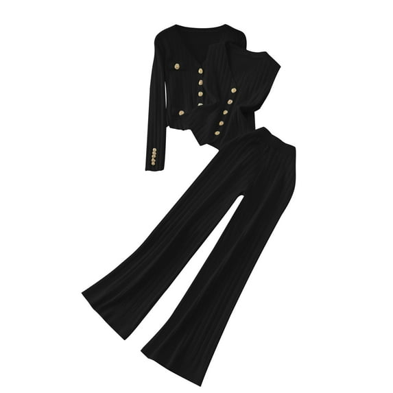 YABCSAZ Women's Long Sleeve Sweater Sets Oversize V Neck Knitted Top Shirts+Sleeveless Vest +Pants 3 Piece Outfits Sets Casual Loose Soft Sweater Sets 2024 Christmas Gifts for Women