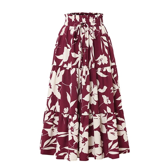 YABCSAZ Women's Maxi Skirt High Waist Flowy Swing Skirts Casual Summer Boho Long Skirts Loose Soft Beach Dress Floral Printed trendy A Line Skirts for Women