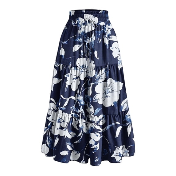 YABCSAZ Women's Maxi Skirt High Waist Flowy Swing Skirts Casual Summer Boho Long Skirts Loose Soft Beach Dress Floral Printed trendy A Line Skirts for Women