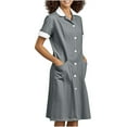 thumbnail image 1 of YABCSAZ Women's Nurse Dress Button Down Lapel Short Sleeve Scrub Uniforms with Pockets Lightweight Scrubs Workwear Spa Salons Staff Solid Color Housekeeping Hospital Nurse Scrub Coat Uniform Dress, 1 of 6