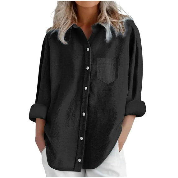 YABCSAZ Women's Oversized Button Down Shirts Long Sleeve Plus Size Solid Color Blouse Tops Workout Casual Loose Shirts with Pockets