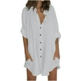 thumbnail image 1 of YABCSAZ Women's Oversized Shirts Solid Color Button Down Casual Long Sleeve Plus Size Mid-Length Blouses Tops Lightweight Loose Tunic Shirts with Pocket, 1 of 5