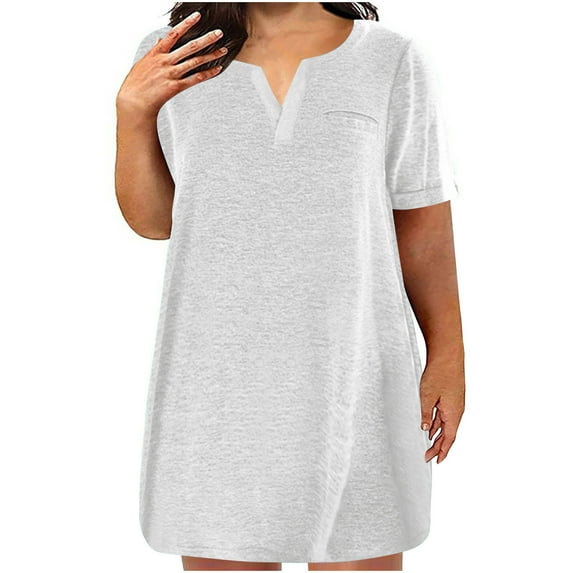 YABCSAZ Women's Oversized Shirts Summer Casual Short Sleeve V Neck Blouses Tops Solid Color Plus Size Lightweight Loose Shirts