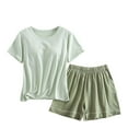 thumbnail image 1 of YABCSAZ Women's Pajama Sets Summer Casual Loose Pj Sets Plus Size Sleepwear Modal Soft Loungewear 2 Piece Lounge Set , Built-in Bra Padded Short Sleeve T-Shirt Tops and Shorts for Women, 1 of 6