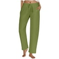 thumbnail image 1 of YABCSAZ Women's Pants High Waisted Loose Casual Pants Solid Color Long Pants Vacation Pants Drawstring Elastic Waist Lounge Long Trousers with Pockets Wide Leg Pants for Women, 1 of 8