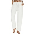 thumbnail image 1 of YABCSAZ Women's Pants High Waisted Loose Casual Pants Solid Color Long Pants Vacation Pants Drawstring Elastic Waist Lounge Long Trousers with Pockets Wide Leg Pants for Women, 1 of 8