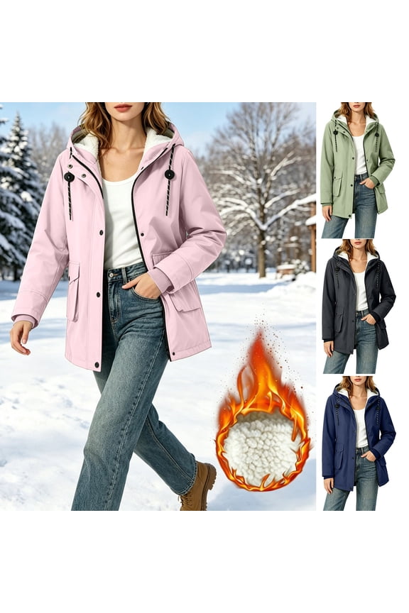 Women's Sherpa-Lined Thickened Puffer Jacket Hooded Winter Coat Fleece-Lined Jacket Warm Winter Parka Casual Winter Coat with Pockets, Green