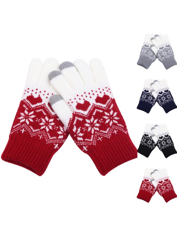 Women's Snowflake Knit Thermal Gloves, Winter Thermal Touchscreen Gloves with Fleece Lined Thickened Knit, Women Warm Mittens Knitting Wrist Gloves for Cold Weather, Gray