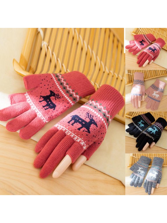 Women's Snowflake Knit Thermal Gloves, Winter Thermal Touchscreen Gloves for Women Warm Mittens, Fleece Lined Knitting Wrist Gloves with Snowflake Pattern, Thickened Winter Gloves, Hot Pink