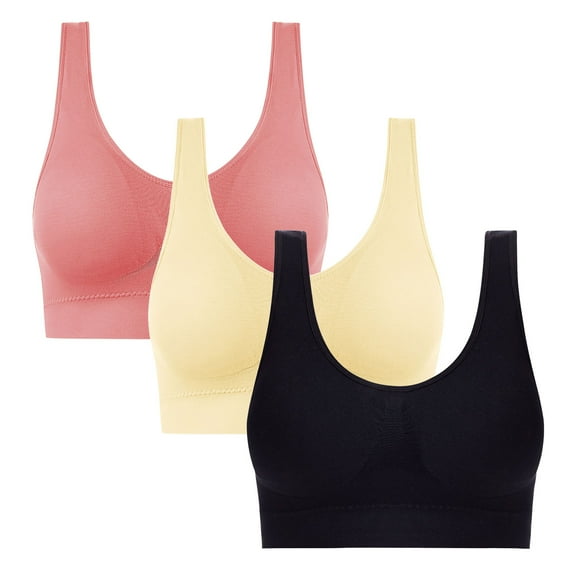 YABCSAZ Women's Sports Bras Bras Padded Seamless Plus Size Adjustable Straps Bralettes Everyday Sleeping Underwire Tank Tops for Workout Yoga Running Gym 3Pack