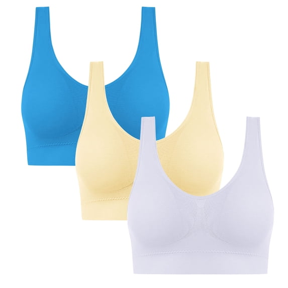 YABCSAZ Women's Sports Bras Bras Padded Seamless Plus Size Adjustable Straps Bralettes Everyday Sleeping Underwire Tank Tops for Workout Yoga Running Gym 3Pack