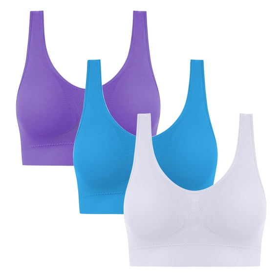 YABCSAZ Women's Sports Bras Bras Padded Seamless Plus Size Adjustable Straps Bralettes Everyday Sleeping Underwire Tank Tops for Workout Yoga Running Gym 3Pack