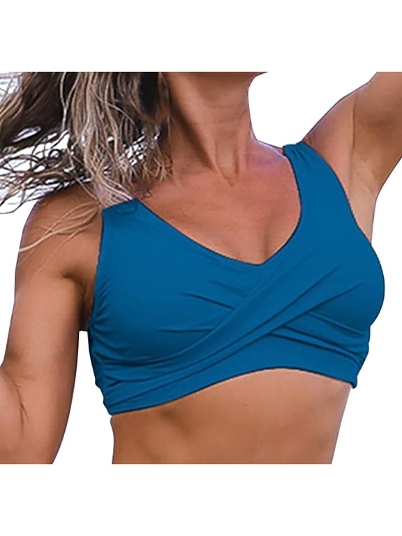 Women's Sports Swim Bra Bikini Top Solid Color Bathing Suit Swimsuit Top Quick Dry Workout Sport Bra Under Rash Guard Athletic Crop Top for Teen Girls