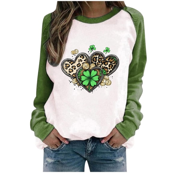 YABCSAZ Women's St Patrick's Day Shirts Shamrock Clover Printed Irish Tops Long Sleeve Pullover Casual Loose Oversize Charms Shirts Blouse Paddy's Day Great Parade Shirts Irish T-Shirt