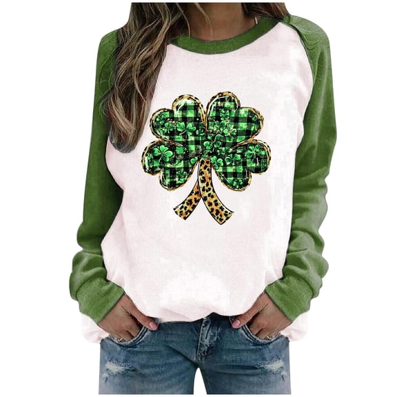 YABCSAZ Women's St Patrick's Day Shirts Shamrock Clover Printed Irish Tops Long Sleeve Pullover Casual Loose Oversize Charms Shirts Blouse Paddy's Day Great Parade Shirts Irish T-Shirt