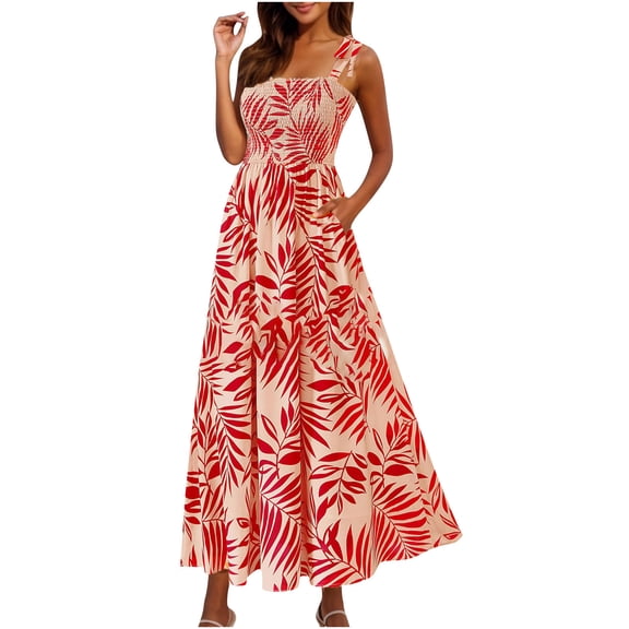 YABCSAZ Women's Summer Dresses Sleeveless Tank Dress Squared Neck Bohemian Dresses Casual Ruffle Long Dress Flowy Hawaii Vacation Beach Sundress Maxi Dresses for Women 2025