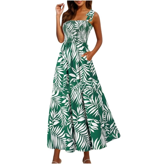YABCSAZ Women's Summer Dresses Sleeveless Tank Dress Squared Neck Bohemian Dresses Casual Ruffle Long Dress Flowy Hawaii Vacation Beach Sundress Maxi Dresses for Women 2025