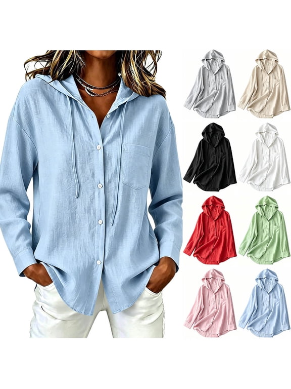 Women's Sun Protection Hoodie, Long Sleeve Button-Up Beach Cover-Up with Pockets, Lightweight Jacket for Women Shirt, UPF 50+ Hooded Cardigan for Vacation and Everyday Wear, Light Blue