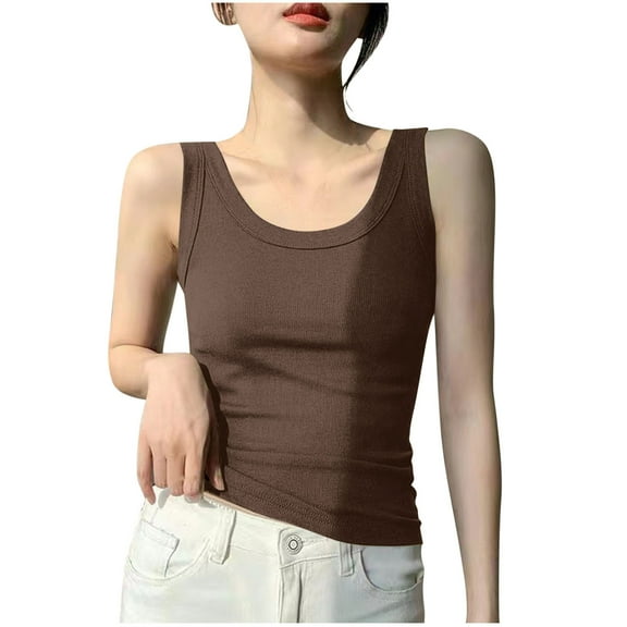 YABCSAZ Women's Tops Sleeveless Summer T-shirts Adjustable Cami Tanks Slim Casual Blouses Basic Trendy Clothes Crop Tops Square Neck Tank Tee Cute Gym Workout Athletic Shirts