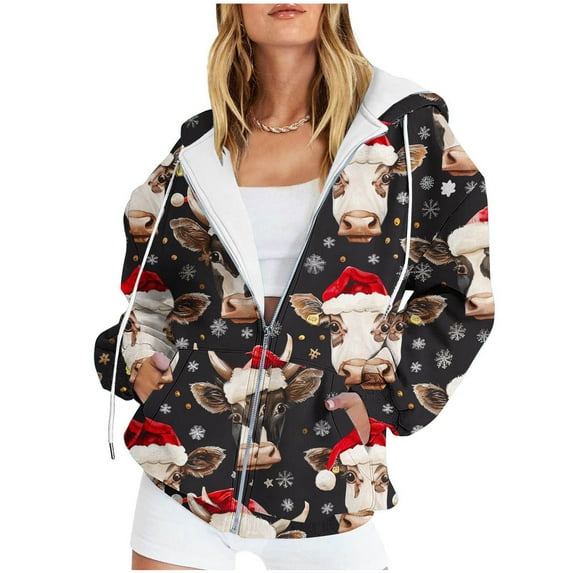 YABCSAZ Women's Ugly Christmas Sweaters Christmas Tree Snowflakes Reindeer Santa Claus Oversize Sweatshirt Fleece Zipper T Shirts Casual Loose Warm Pullover Tops T Shirts for Xmas Party