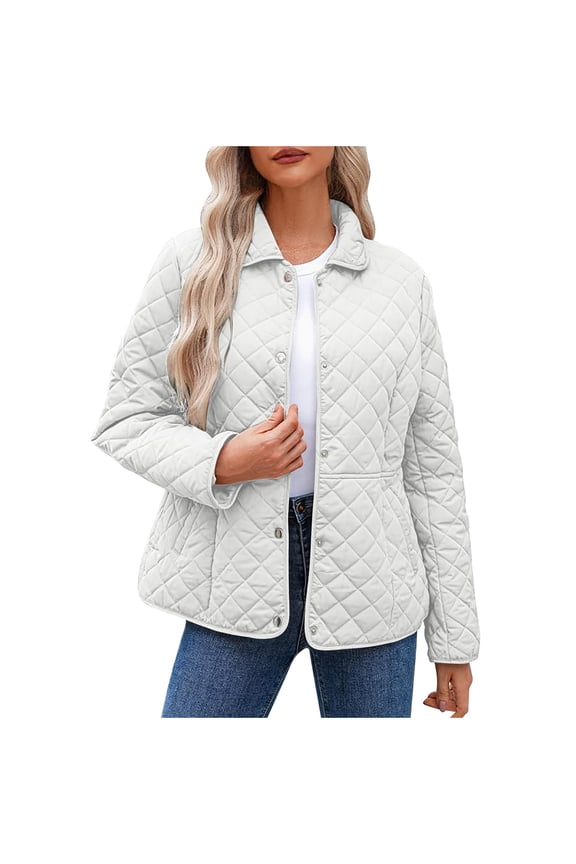 Women's Winter Quilted Jackets Long Sleeve Button Down Diamond Puffer Jacket Coats Outerwear with Pockets