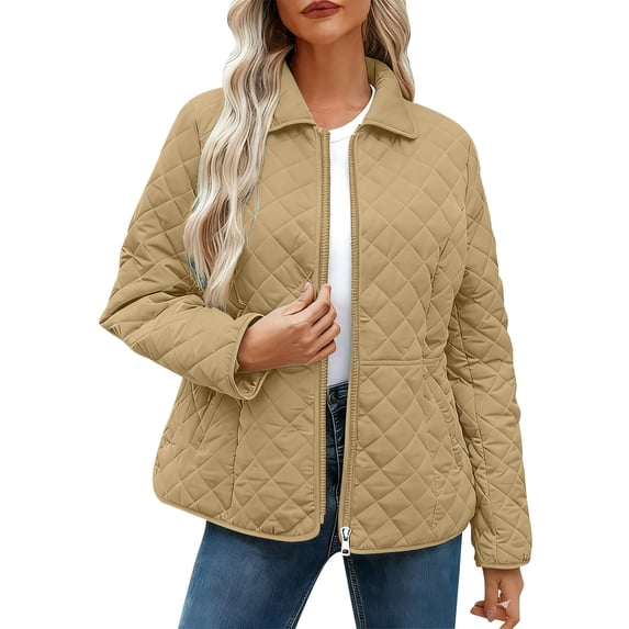 YABCSAZ Women's Winter Quilted Jackets Long Sleeve Button Down Diamond Puffer Jacket Outerwear Coats