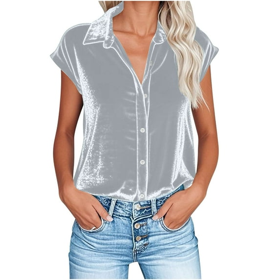 YABCSAZ Womens Buttton Down Shirts Velvet Sleeveless Casual Loose Fit Solid Color Tank Shirts Office Work T Shirts Women Blouse Tops