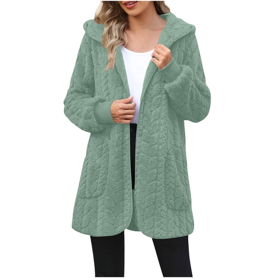 YABCSAZ Womens Fuzzy Jacket Hooded Cardigan Open Front Lightweight Sherpa Coat Winter Outwear with Pockets