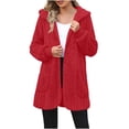 thumbnail image 1 of YABCSAZ Womens Fuzzy Jacket Hooded Cardigan Open Front Lightweight Sherpa Coat Winter Outwear with Pockets, 1 of 8