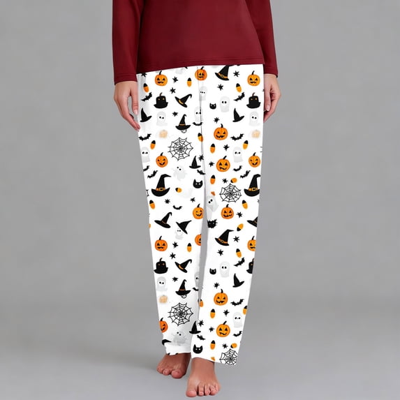YABCSAZ Womens Halloween Pajama Pants Cat Moon Print Soft Fleece Elastic Waist Straight Leg Cozy Sleep Bottoms Fall Winter Warm Indoor Loungewear with Pockets