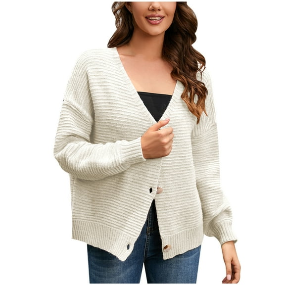 YABCSAZ Womens Open Front Long Sleeve Button Cardigan Chunky Knit Cropped Cardigan Sweater Casual Solid Color Outwear Coats Women's 2024 Fall Winter Outfits