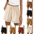 thumbnail image 1 of YABCSAZ Womens Shorts Summer Casual Loose Elastic Waist Drawstring Lounge Shorts Lace Boho Linen Beach Cover Up Shorts with Pockets, 1 of 10