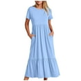 thumbnail image 1 of YABCSAZ Womens Summer Dresses Maxi Short Sleeve Dress Button Round Neck Solid Color Dress Casual Loose Fit Sundress with Pockets for Beach Holiday Vocation Summer Dresses for Women 2024, 1 of 5