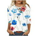 thumbnail image 1 of YABCSAZ Womens Tops 3/4 Sleeves V Neck Floral Print T Shirts Casual Loose Fit Pullover Tunic Tops Fall Trendy Casual Tee Shirts Womens Summer Tops Summer Saving Clearance!, 1 of 5