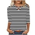 thumbnail image 1 of YABCSAZ Womens Tops 3/4 Sleeves V Neck Striped Print T Shirts Casual Loose Fit Pullover Tunic Tops Fall Trendy Casual Tee Shirts Womens Summer Tops, 1 of 5