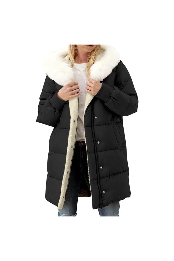 Womens Winter Coats Jackets for Women Insulated Quilted Puffer Jacket Womens Faux Sherpa Hood S-3XL