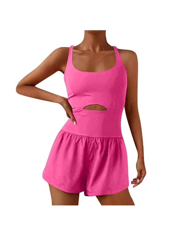Womens Yoga Jumpsuit Sleeveless Casual Running Onesie Workout Rompers Athletic Romper One Piece Outfits Exercise Jumpsuits Gym Yoga Clothes