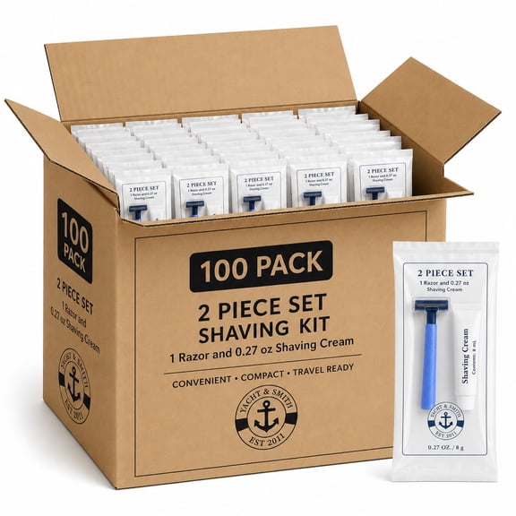 YACHT & SMITH 100 Pack Shaving Cream & Razor Kits, Disposable Razor with Shaving Cream Packet, Bulk Hygiene Kits