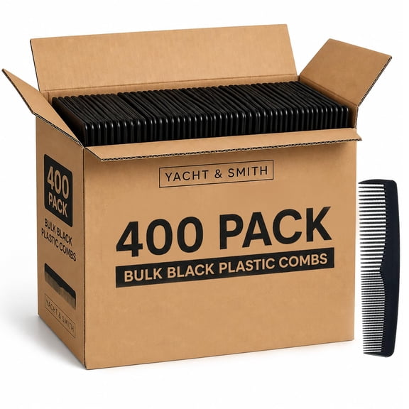 YACHT & SMITH 400 Pack Bulk Black Plastic Combs, Dual-Tooth Pocket Hair Combs, Wholesale Travel Grooming Supplies