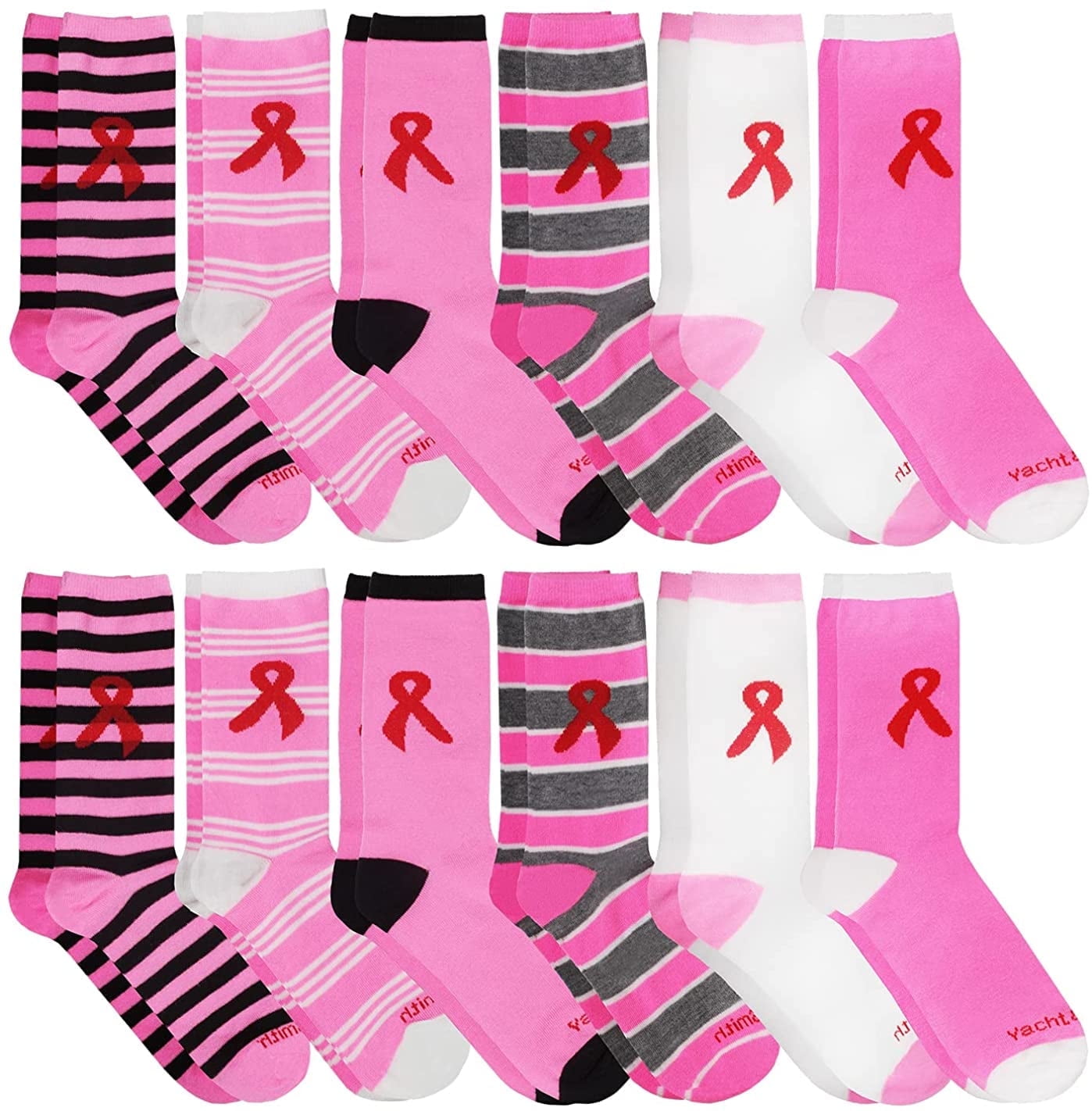 YACHT & SMITH Pink Ribbon Breast Cancer Awareness Ankle/Crew Socks for Women