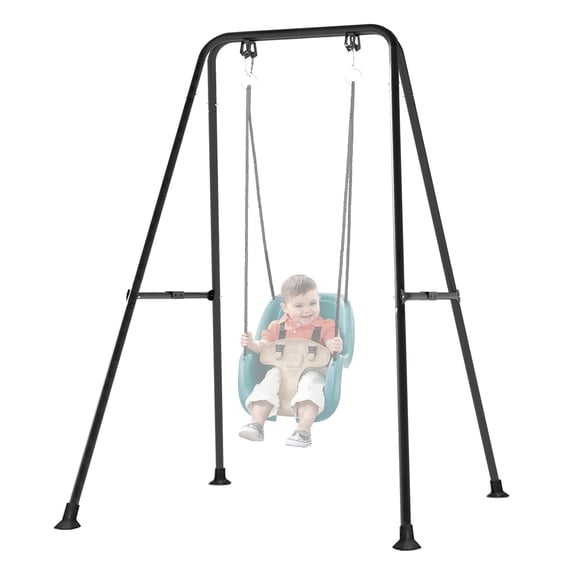 Foldable Swing Stand for Kids, Toddler Swing Sets for Backyard, Outdoor Metal Swing Frame for Baby Swings, Black