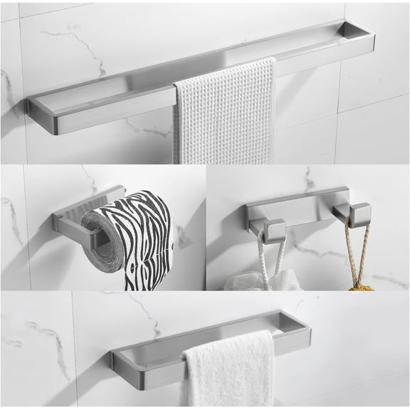 YACVCL 4-Piece Bathroom Hardware Set Brushed Nickel Towel Bar Premium Stainless Steel Bath Holder Sets Racks Wall Mounted